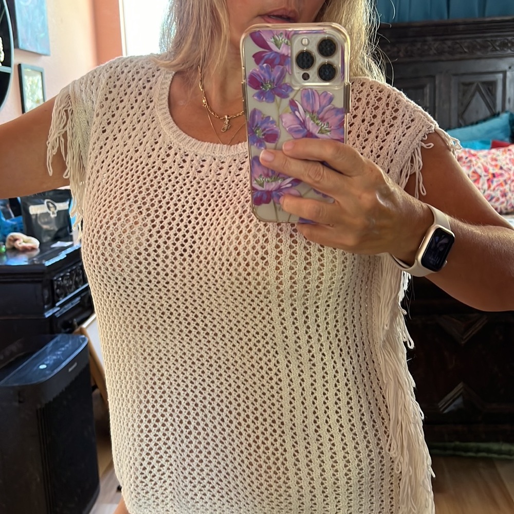 Crochet fringe cotton sweater